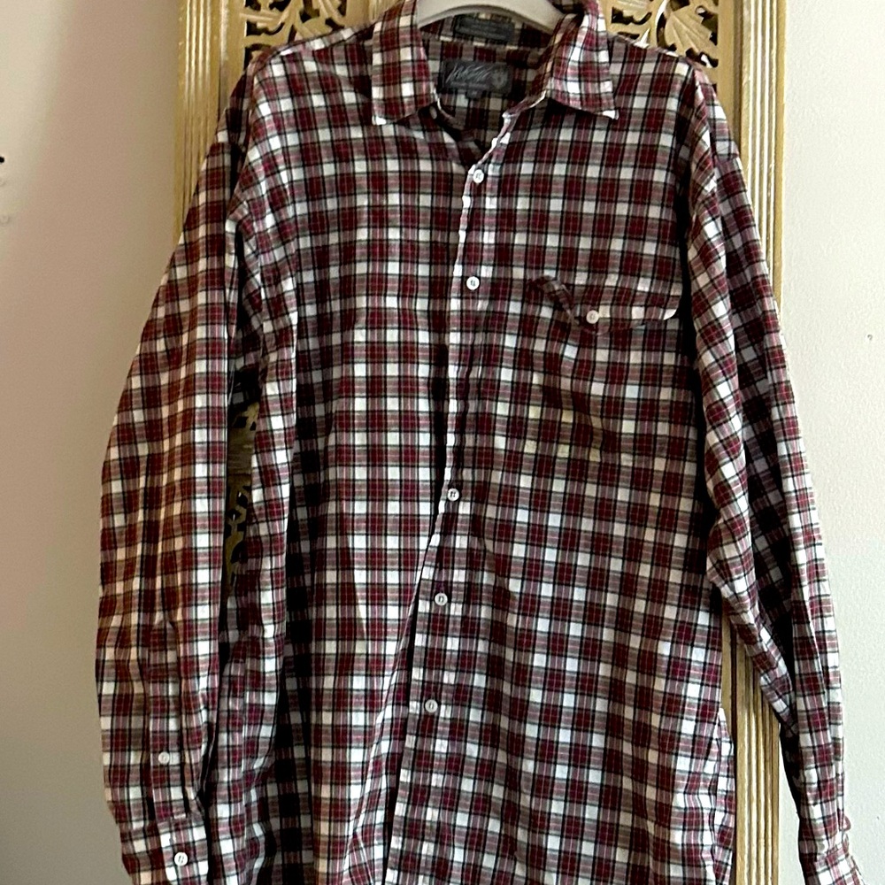 Vintage Lord & Taylor Plaid Shirt Red Black White made in British Hong Kong rare